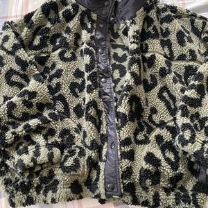 Olive green leopard print cropped jacket